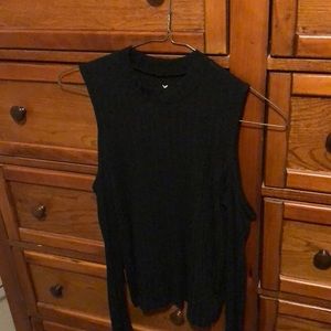 Cold shoulder sweater.